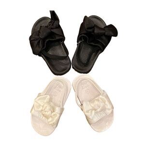 First Steps Sandal Bundle of Two White Satin and Black Satin Bow Tie Toddler Siz